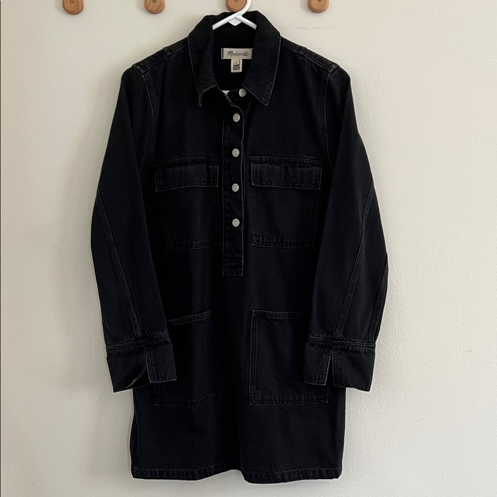 Madewell Denim Popover Mini Shirtdress in Clean Black Wash Size M
